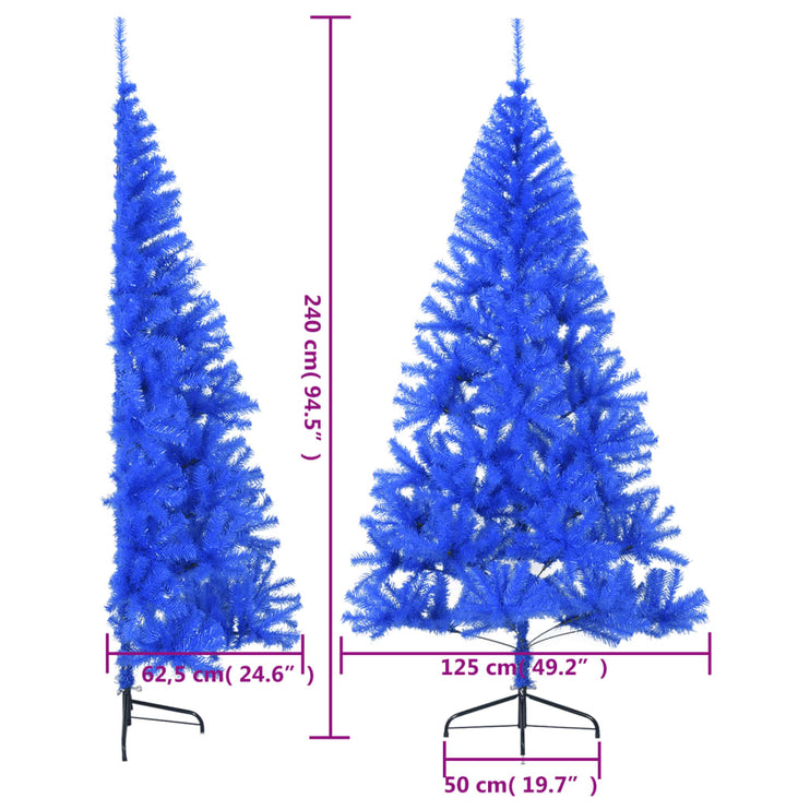 Halv plastgran med stativ blå 240 cm PVC